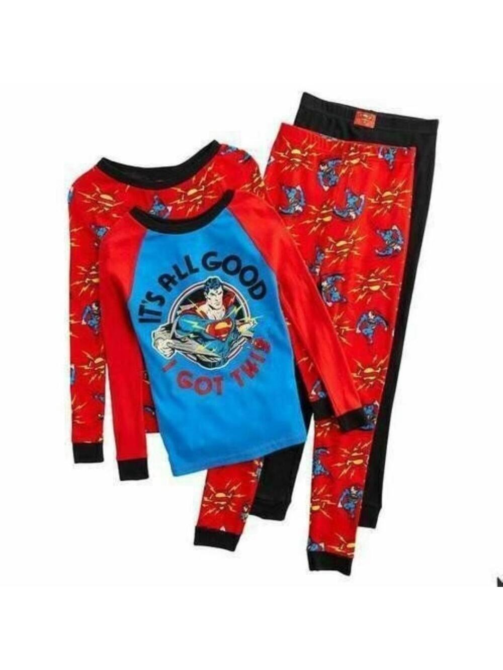 Boys Superman Pajamas 4 Winter DC Comics 4 Pc Long Sleeve Shirts & Pants